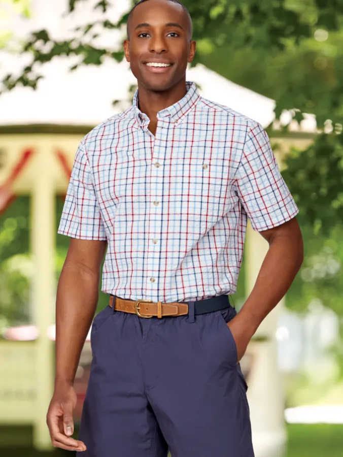 Orton Brothers Short-Sleeve Seersucker Plaid Shirt