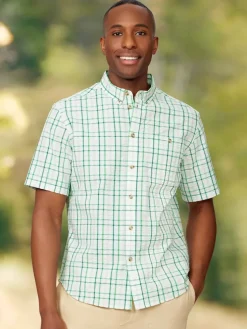 Orton Brothers Short-Sleeve Seersucker Green Plaid Shirt