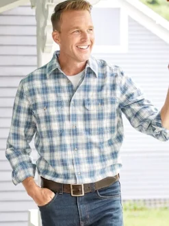 Orton Brothers Washed Canvas Plaid Long-Sleeve Shirt
