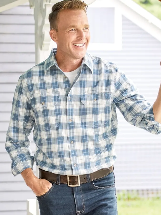 Orton Brothers Washed Canvas Plaid Long-Sleeve Shirt