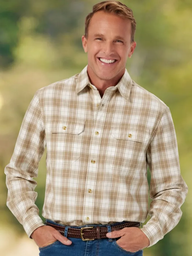 Orton Brothers Washed Canvas Plaid Long-Sleeve Shirt