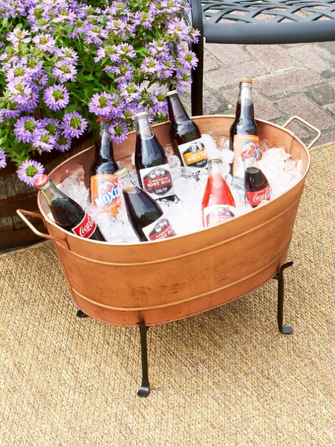 Oval Copper Tub With Folding Stand