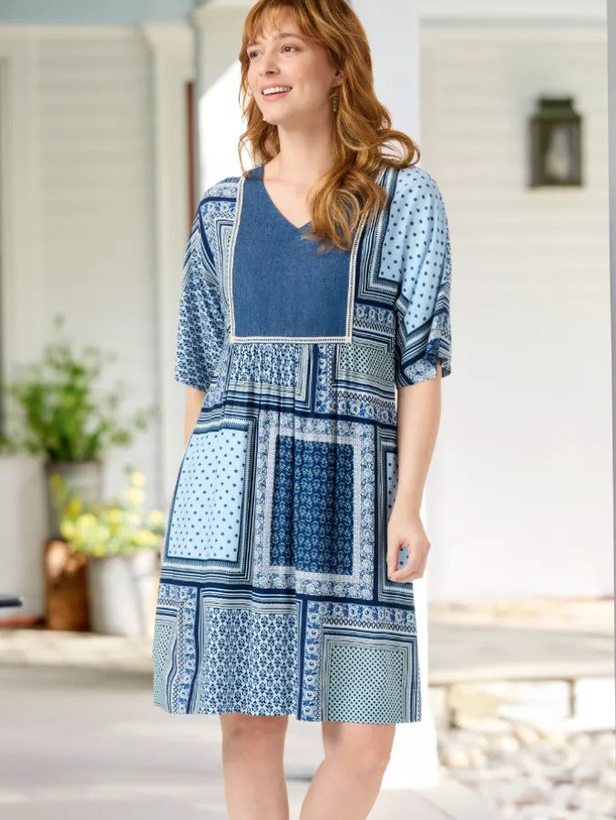 Patchwork Print Rayon Dress