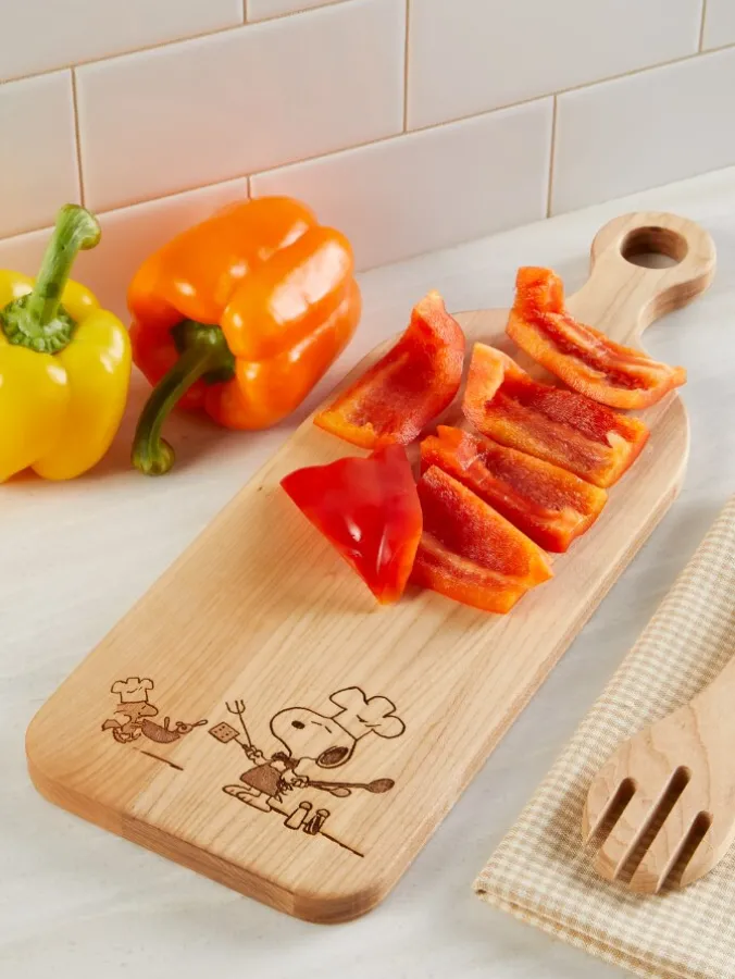 Peanuts Chef Snoopy and Woodstock Maple Wood Cutting Board