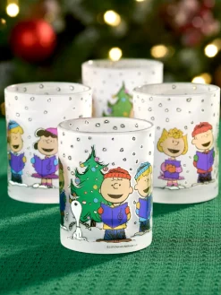 Peanuts Christmas Frosted Glass, Set of 4