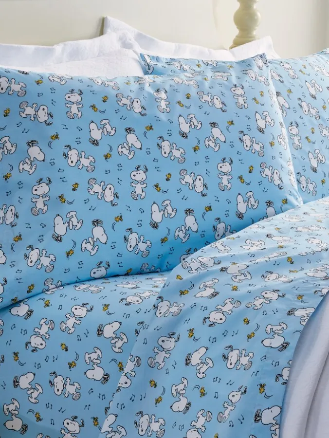 Peanuts Dancing Snoopy and Woodstock Portuguese Cotton Percale Sheet Set