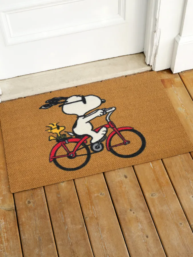 Peanuts Snoopy and Woodstock's Bicycle Adventure Indoor/Outdoor Rug and Doormat