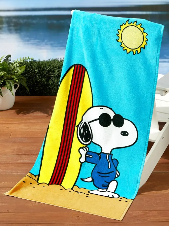 Peanuts Surfing Snoopy Portuguese Cotton Beach Towel, In 2 Sizes