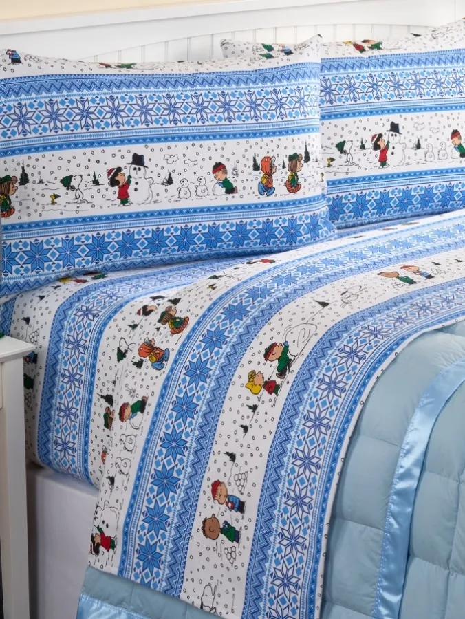 Peanuts Winter Wonderland Nordic Print Portuguese Cotton Percale Sheet Set