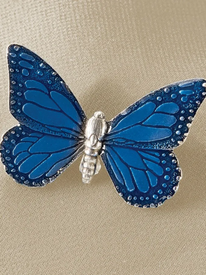 Pewter and Enamel Butterfly Brooch