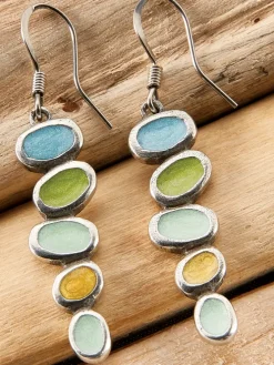 Pewter and Enamel River Stone Drop Earrings