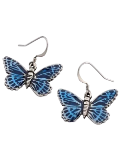 Pewter Blue Butterfly Drop Earrings