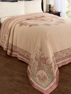 Pink Floral Old-World Tapestry Cotton Bedspread