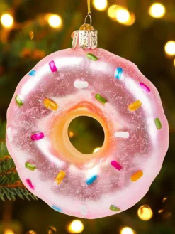 Pink Sprinkles Donut Blown-Glass Christmas Ornament