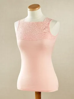 Pink Square-Neck Lace Camisole