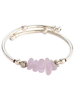 Pink Tumbled Glass Memory Wire Bracelet