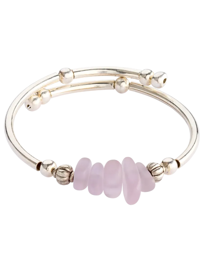 Pink Tumbled Glass Memory Wire Bracelet