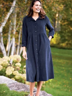 Pintuck Cotton Corduroy Dress