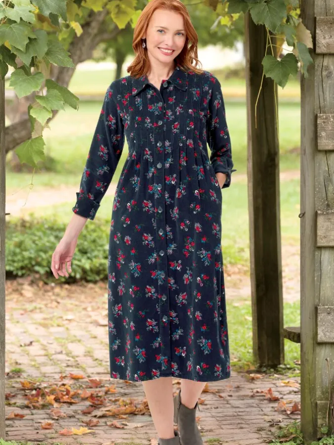 Pintuck Cotton Corduroy Dress