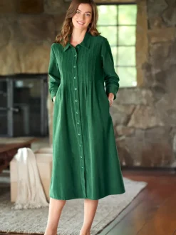 Pintuck Cotton Corduroy Dress