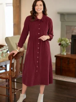 Pintuck Cotton Corduroy Dress