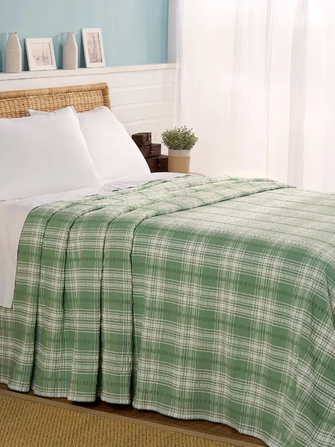 Plaid Cotton Seersucker Bedspread