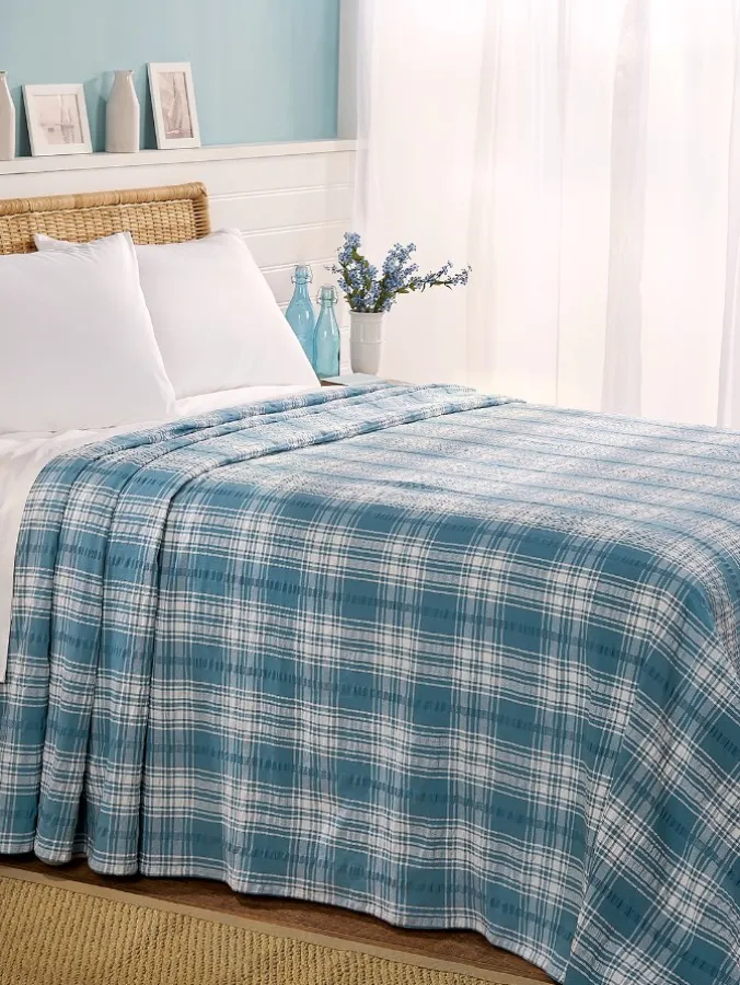 Plaid Cotton Seersucker Bedspread