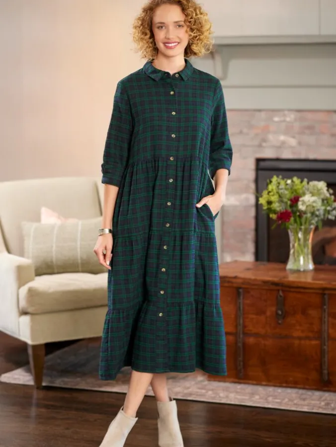 Plaid Flannel Tiered Midi Dress