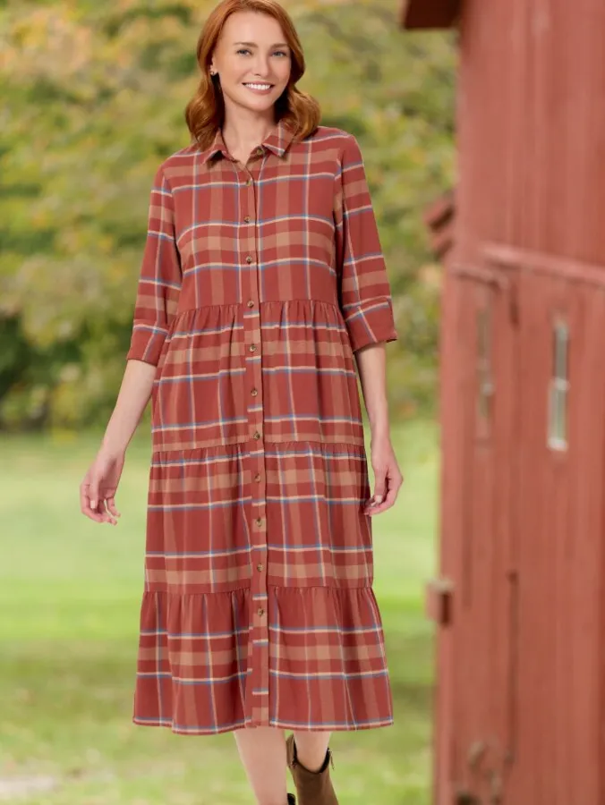 Plaid Flannel Tiered Midi Dress