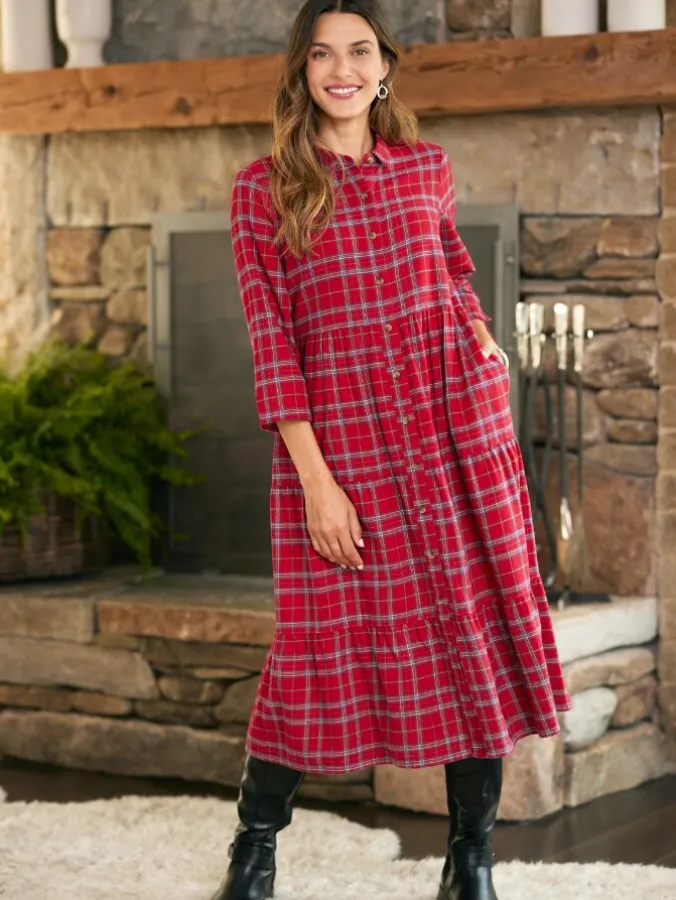 Plaid Flannel Tiered Midi Dress