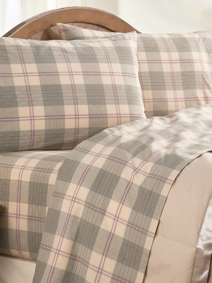 Plaid Portuguese Cotton Percale Sheet Set