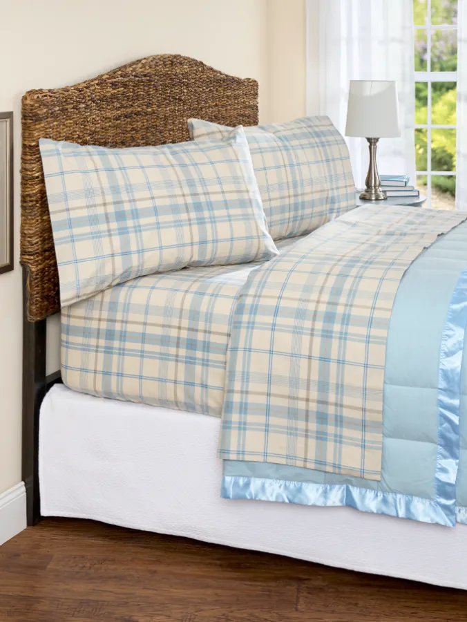 Plaid Portuguese Cotton Percale Sheet Set