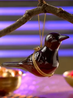 Porcelain Black Crow Ornament and Trinket Box