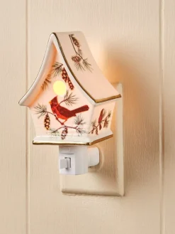 Porcelain Cardinal Birdhouse Night-Light