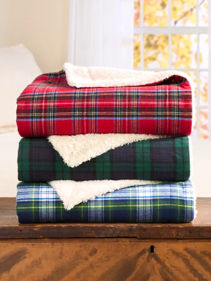 Portuguese Flannel and Sherpa Fleece Blanket or Throw