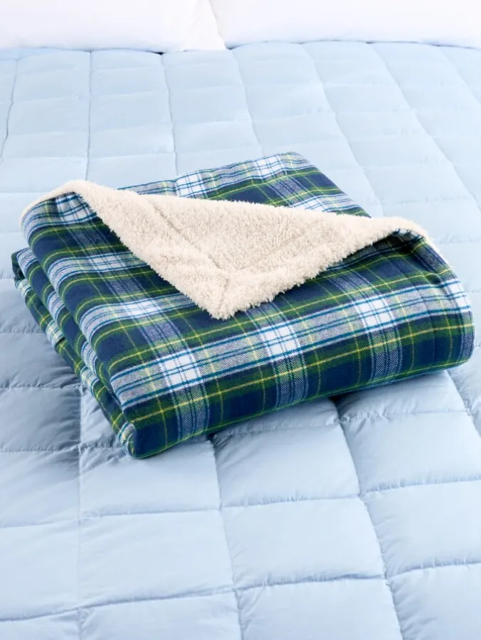Portuguese Flannel and Sherpa Fleece Blanket or Throw