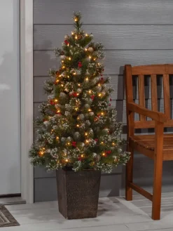 Pre-Lit Artificial Fire and Ice Potted Glazier Pine Christmas Tree