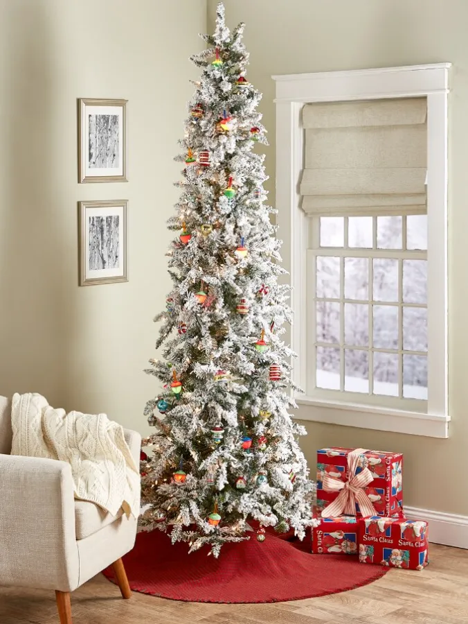 Pre-Lit Artificial Flocked Pencil Pine Christmas Tree