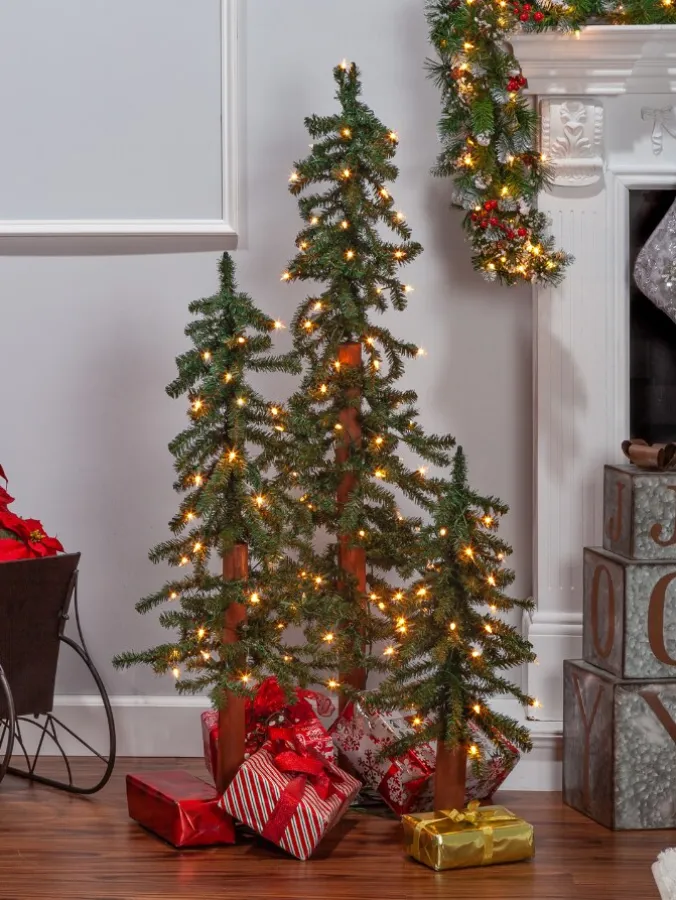 Pre-Lit Artificial Nordic Pine Christmas Tree, Set of 3