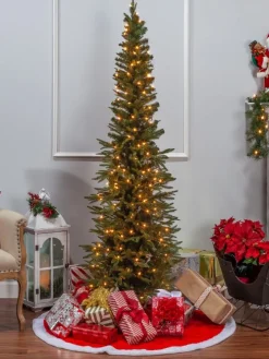 Pre-Lit Artificial Slender-Cut Lincoln Pine Christmas Tree, In 2 Sizes
