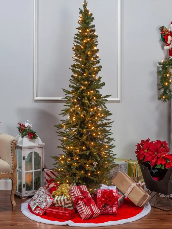 Pre-Lit Artificial Slender-Cut Lincoln Pine Christmas Tree, In 2 Sizes