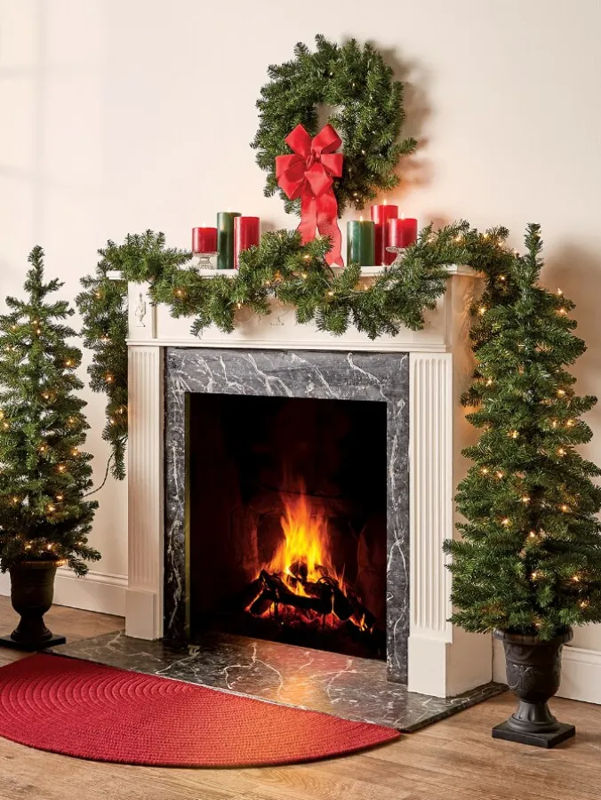 Pre-Lit Artificial Vancouver Pine Holiday Decoration Set, 4 Piece