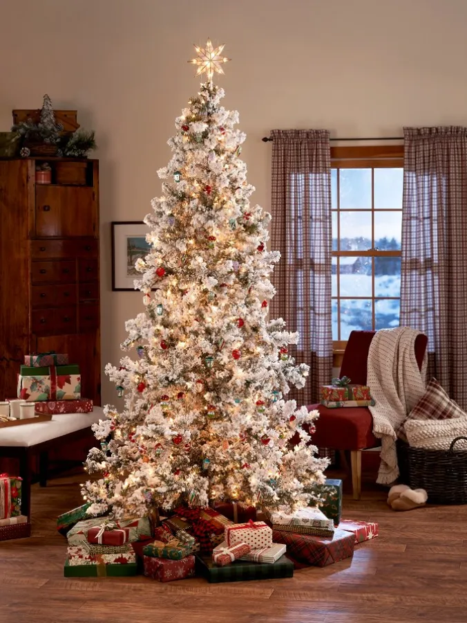 Pre-Lit Flocked Layered Spruce Artificial Christmas Tree