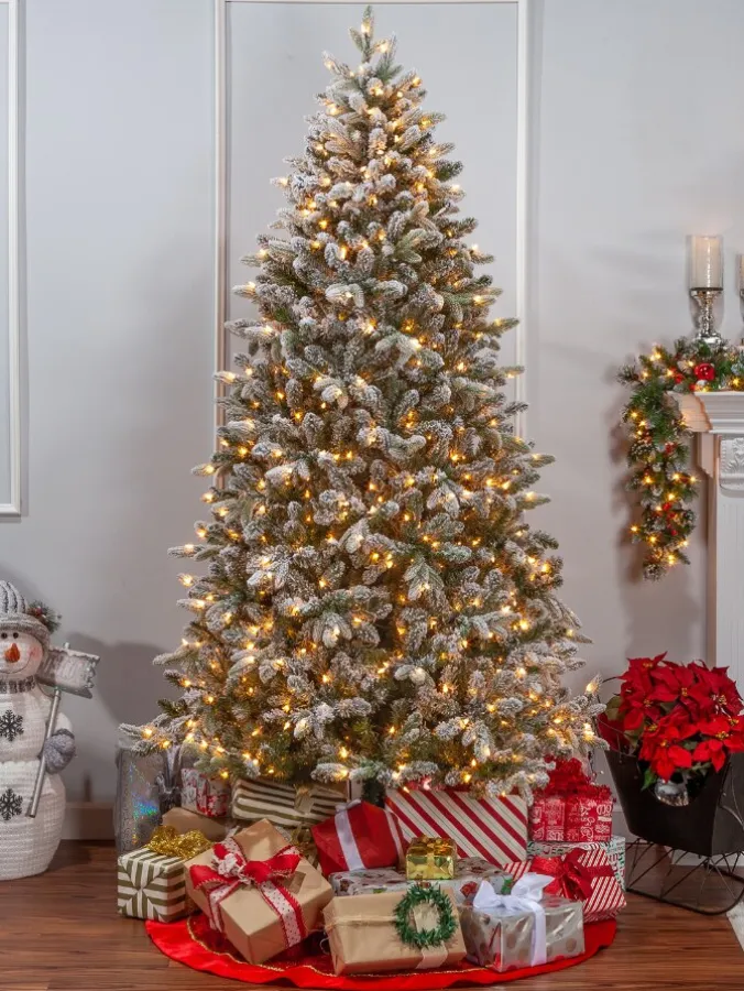 Pre-Lit Flocked Swiss Mountain Fir Artificial Christmas Tree