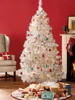 Pre-Lit Silver Tinsel Christmas Tree, 6 Feet