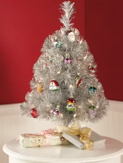 Pre-Lit Silver Tinsel Christmas Tree, 2 Feet