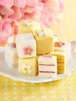 Pretty Daisies Petit Fours, 12 Mini Layer Cakes