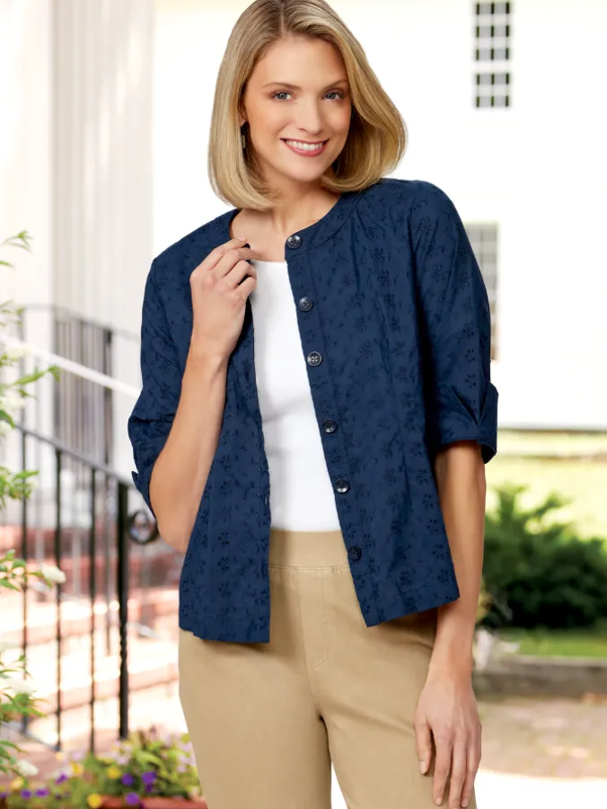 Pretty Eyelet Cotton Lightweight Jacket Topper