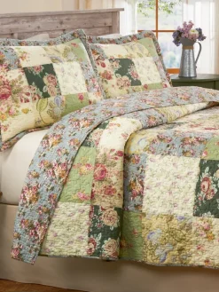 Pretty Floral Patchwork Quilt or Pillow Sham