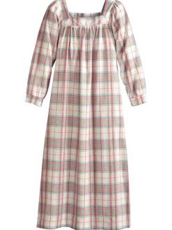 Printed Portuguese Cotton Flannel Square-Neck Nightgown